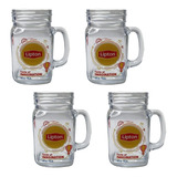 Jg 4 Caneca Mason Jar Vidro Personalizada Lipton Chá 350 Ml