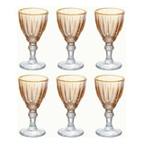 Jg Taças Licor Dominic Em Vidro Âmbar 6pçs 55ml Hauskraft Cor Âmbar Com Borda Dourada