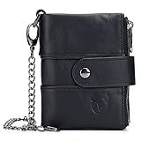 Jiangtao Carteira Vintage Masculina De Couro De Vaca Com Porta Cartões E Corrente Preto