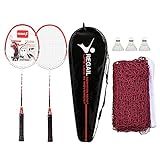 Jiangtao Conjunto De Raquetes De Badminton Para 2 Jogadores Com 3 Petecas  Bolsa De Transporte E Rede De Badminton Para Jogos De Recreação Familiar Vermelho