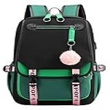 JiaYou Mochila Escolar Para Meninas Com Porta De Carregamento USB Verde Preto 21 Liters Mochilas Daypack