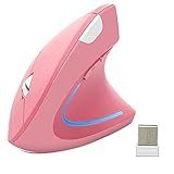 Jieruideng Mouse Vertical, Mouse óptico Ergonômico Sem Fio 2,4 G 800/1200/1600 Dpi 6 Botões Mouse Para Jogos Destros Para Laptop, Desktop, Pc, Macbook (rosa)