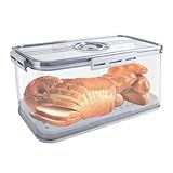JIGUOOR Caixa De Pão Para Balcão De Cozinha Recipiente De Armazenamento De Pão Com Registro De Tempo E Tampa Dispositivo De Armazenamento De Pão Transparente Com Almofada De Dren Cinza L 