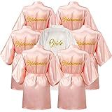 Jinei 7 Roupões De Cetim Para Madrinhas De Casamento Noiva Matron Of Honor Quimono Roupão De Dama De Honra Para Presente De Festa De Casamento Rosa Fresco M