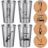 Jingmore 4 Conjuntos De Copos De Golfe De Aço Inoxidável De 473 Ml Com Porta Copos Presentes De Golfe Para Pais Avôs Golfistas Metal Golfe Café Copos Para Beber Copo Para Festa De Golfe No Dia