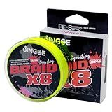 JINGOE Linha De Pesca Trançada Resistente à Abrasão E Zero Stretch Linha De Pesca Trançada 8 Fios 10 20 30 40 22 7 Kg Teste Para água Salgada Doce Amarelo Fluorescente Verde