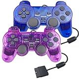 Jinhoabf 2 Pack Ps2 Wired Controller,double Shock Gamepad Compatible With Playstation 2 Console (clear Purple And Clear Blue)