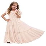 JISISANG Vestido Elegante Para Daminha De Honra Mangas Com Babados Chiffon Linha A Casamento Primeira Comunhão Batismo Vestido Longo E Fluido Festa Feriado Vestido Formal Damasco 04