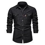 JMSUN Jaqueta Masculina De Brim De Manga Comprida Com Lapela Abotoada E Bolso De Brim Para Camisa Casual De Trabalho