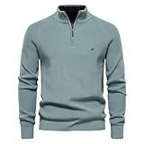 JMSUN Pulôver Masculino Com Zíper De Um Quarto Corte Justo Gola Simulada Manga Comprida Moletom Polo Casual Top Básico