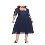 JMSUN Vestido Feminino Midi De Renda Floral Plus Size Para Coquetel De Festa Azul 3X Large