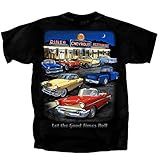 Joe Blow T's Camiseta Chevrolet Night Time Vintage Retro Diner Scene Good Times Roll Algodão Pré-encolhido - Preta, Preto, Gg