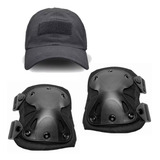 Joelheira Tática Militar Boné Tático Kit Proteção Airsoft