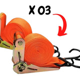 Jogo 03 Cinta Prendedor Fixador De Carga Catraca 60kg 4 5 Mt
