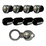 Jogo 04 Capa Bico Metal Pneu Roda Válvula Alfa Romeu Black