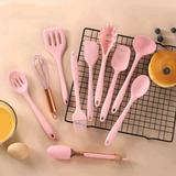 Jogo 10 Colheres De Silicone Cabo Inox Utensílios Cozinha