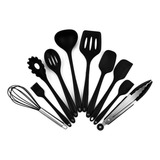 Jogo 10 Colheres De Silicone Cabo Inox Utensílios Cozinha