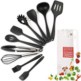 Jogo 10 Colheres De Silicone Cabo Inox Utensílios Cozinha