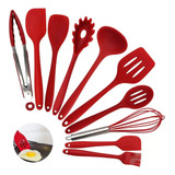 Jogo 10 Utensílios Silicone Vermelho Colher