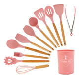 Jogo 11 Colheres De Silicone Cabo Inox Utensílios Cozinha