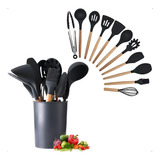 Jogo 12 Peças Utensílios Cozinha Silicone Colher Espátula