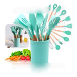 Jogo 12 Peças Utensílios Silicone Colher Espátula Concha Cor
