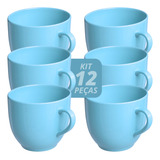 Jogo 12 Xicara Café Chá Mundo Da Porcelana 170ml Azul