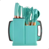 Jogo 19 Utensílios Cozinha Madeira Facas Conchas Colher Kit