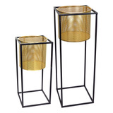 Jogo 2 Cachepô Decorativo Vaso Planta Home co Metal Dourado