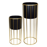 Jogo 2 Cachepô Vaso Decorativo Planta Home co Metal Preto