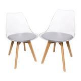Jogo 2 Cadeiras Synk Leda Wood Transparente Com Assentos