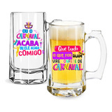Jogo 2 Canecas Chopp cerveja Vidro Carnaval Personalizada