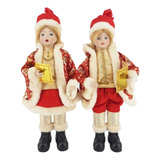 Jogo 2 Crianças Musicais Coral Natalino Vermelho 42cm