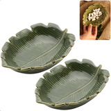 Jogo 2 Pratos Cerâmica Decorativo Banana Leaf Petisqueira