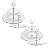 Jogo 2 Pratos Duplo Suporte Doces 2 Andares Wolff Cristal