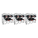 Jogo 3 Adegas Colmeias 8 Garrafas Preto Fosco Porta Garrafas