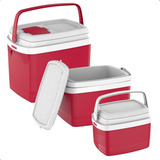 Jogo 3 Caixas Térmicas 32l 12l 5l Vermelho Bebidas Soprano