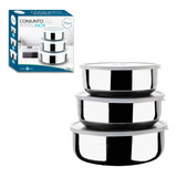 Jogo 3 Pote Tigela Inox Alumínio Com Tampa Hermético Redondo