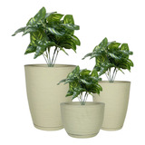 Jogo 3 Vaso Para Planta Grande Cone Bojo Prato Escovado Luxo