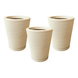 Jogo 3 Vasos Texturizado Planta Flor Jardim Moderno Pratos
