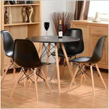 Jogo 4 Cadeiras Eames Mesa Redonda Retro Madeira