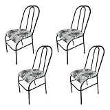 Jogo 4 Cadeiras Tubular Jantar Ferro Aço C Estofado Reforçadas Modernas Conjunto Kit Avulsas Para Cozinha Preto Branco Ramado 
