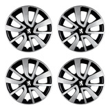 Jogo 4 Calota 14 Peugeot 206 207 208 Preto E Prata Encaixe