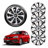 Jogo 4 Calotas Aro 14 Prata E Preto Toyota Etios Hatch 2020