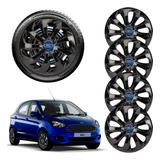 Jogo 4 Calotas Preto Brilhante Aro 13 Ford Fiesta Ka Focus
