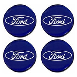 Jogo 4 Emblema Adesivo Calota Ford Azul Resinado - 48mm