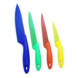 Jogo 4 Facas Coloridas Aço Inox E Plástico Cozinha Decoração