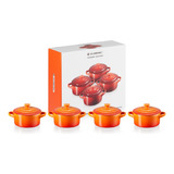 Jogo 4 Mini Cocottes Laranja Pegador Colorido Le Creuset