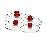 Jogo 4 Tampas De Vidro Avulsa 18- 20- 22- 24cm Puxador Vermelho