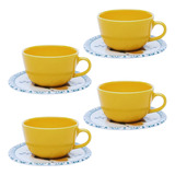 Jogo 4 Xicara Café Chá Porcelana Oxford Decorada Floral